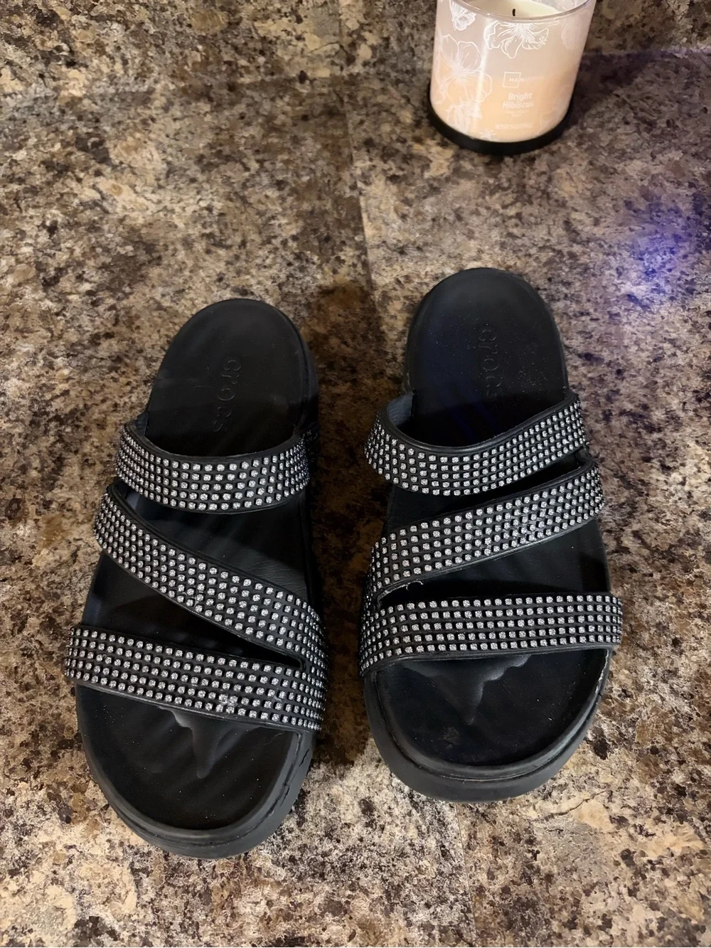 Women’s Black Rhinestone Slide Sandals